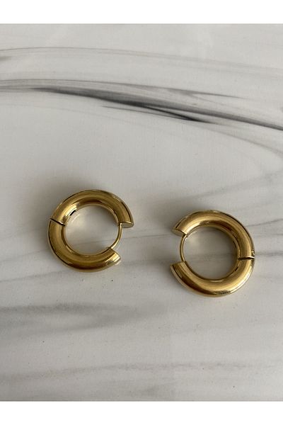 GOLDEN GUN Women's Small Size Thick Hoop High Quality Steel Non-Tarnish Earrings