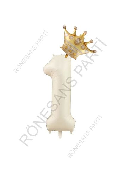 RÖNESANS PARTİ Star Beige Number and King Crown Foil Balloon Set Age 1