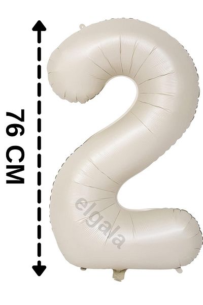 ELGALA Foil Balloon Number 2 Helium Balloon 76 cm Cream Color