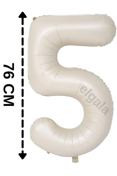 ELGALA Foil Balloon Number 5 Helium Balloon 76 cm Cream Color