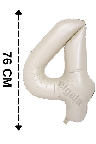 ELGALA Foil Balloon Number 4 Helium Balloon 76 cm Cream Color