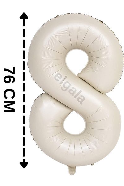 ELGALA Foil Balloon Number 8 Helium Balloon 76 cm Cream Color