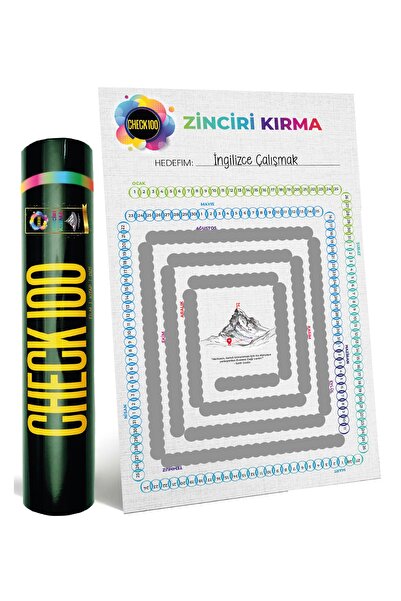 Check100 Kazınabilir Zinciri Kırma Posteri, Hedef Zinciri Kırma Kazı Kazan Posteri, Kişisel Gelişim Hediyesi