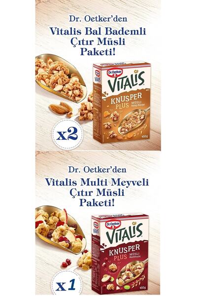 Dr. Oetker Dr.Oetker Vitalis Bal Bademli x 2 Adet + Multi Meyveli x 1 Adet