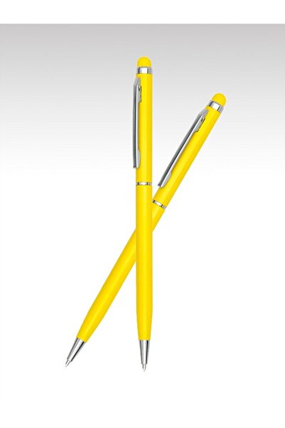 EGESTA قلم حبر جاف أزرق مع طرف لمس متوافق مع الكمبيوتر اللوحي/الهاتف - أصفر