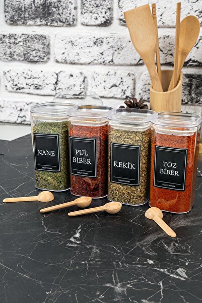 TARÇIN HOMES مجموعة من 4 حاويات تخزين بهار ميكا سعة 300 مل مع ملعقة من الخيزر...