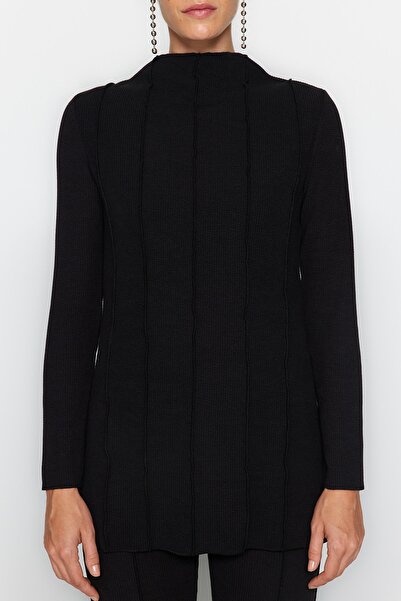 Trendyol Modest Black Knitted Blouse and Trousers Set - Ribbed Detail, TCTAW24US00082
