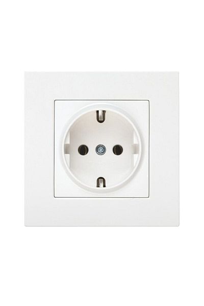 VİKO White Square Grounded Socket Karre Grounded Socket - White
