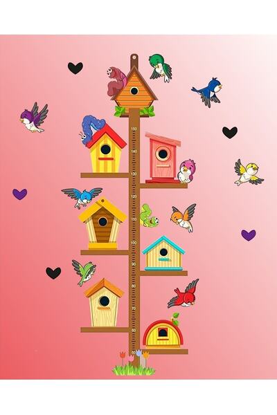 Göktuğ Hediyelik Sevimli Kuş Evleri Boy Cetveli Çocuk Odası Sticker