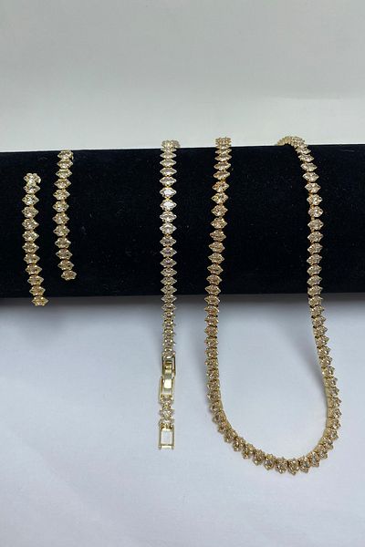 Serelia White Zircon Stone Shuttle Model Waterway Gold Necklace & Bracelet & Earring Set