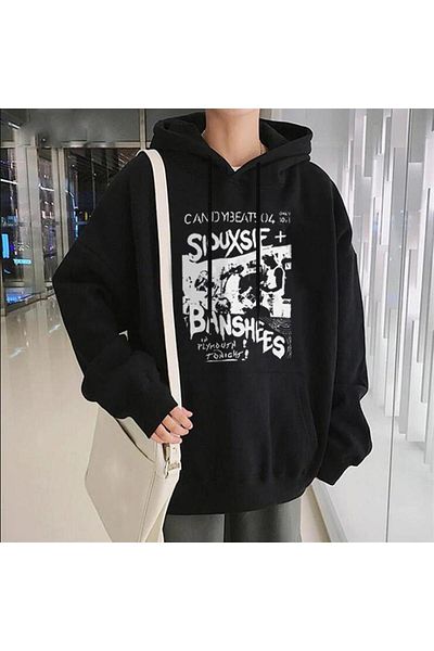 Touz Moda dompuleri fashion Siouxsie Banshees εμπριμέ μαύρο φούτερ με κουκούλα Unisex