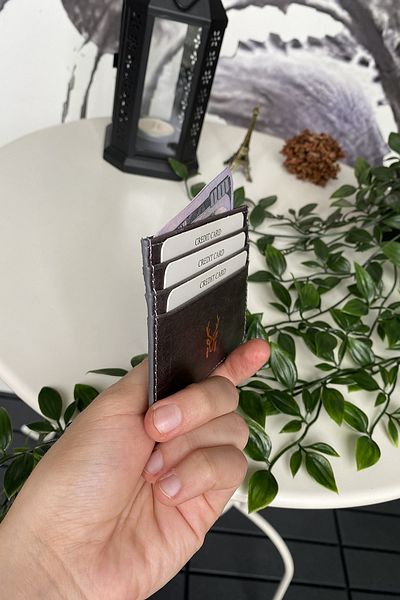 Modica Suport pentru carduri de credit ultra subțire gri - cu cutie cadou minimalistă, piele naturală |   Ducal