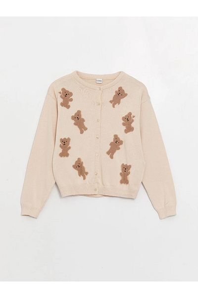 LC Waikiki LCW Kids Crew Neck Patterned Long Sleeve Girl's Knitwear Cardigan