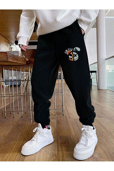 MODARİCH Smtle Rabbit Jogger Sweatpants - Μαύρο εμπριμέ ελαστικό πόδι ψηλά στη μέση