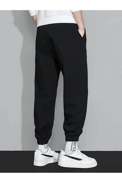 MODARİCH Space Sticker Jogger Sweatpants - Μαύρο εμπριμέ ελαστικό πόδι με ανασηκωμένη ψηλή μέση
