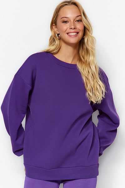 Trendyol Collection Lila Oversize/Bequem Schnitt Basic Rundhals Dick/Innen Fleece Strick Sweatshirt TWOAW24SW00102