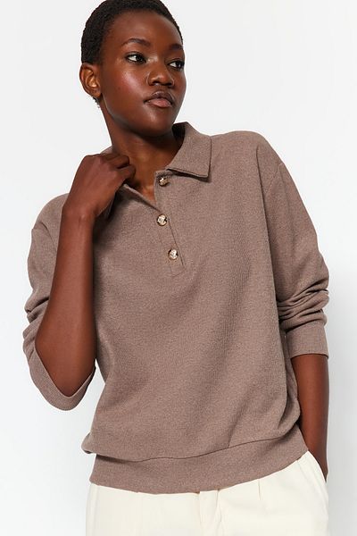 Trendyol Collection Stone Thessaloniki/Knitwear Look Regular/Regular Fit Buttoned Knitted Sweatshirt TWOAW24SW00143