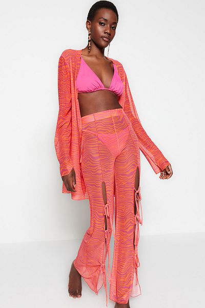 Trendyol Collection Animal Patterned Woven Slit Trousers TBESS23PL00003