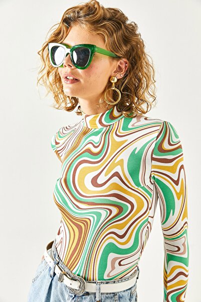 Olalook Women's Cream Ecru Half Turtleneck Soft Textured Viscose Knitted Blouse BLZ-19001734