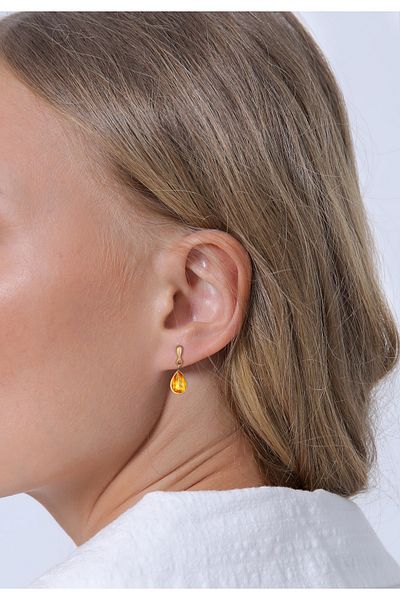 ELLI Ohrringe Hänger Tropfen Citrin 925 Silber vergoldet