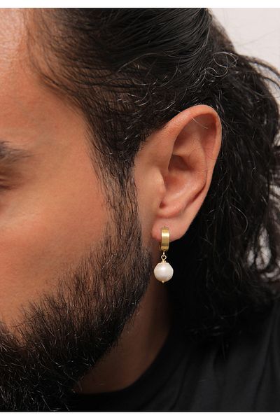 KUZZOI Ohrringe Herren Tek Creole ve Perle 925 Ayar Gümüş