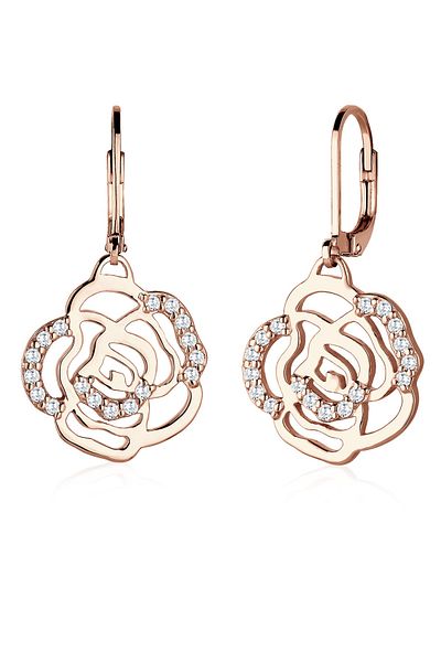 ELLI Ohrringe Blume Rose Feminin Elegant Zirkonia rosévergoldet