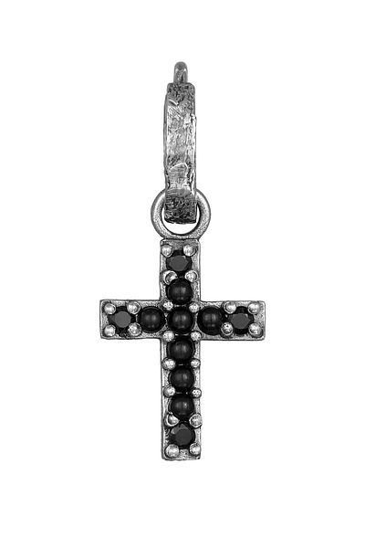 HAZE & GLORY Ohrringe Single Creole Kreuz Zirkonia Schwarz 925 Silber