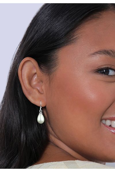 Nenalina Ohrringe Hänger Muschelkernperle Oval Klassisch 925 Gümüş