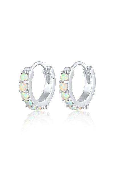 ELLI Ohrringe Creolen synthetischer Opal Klassik 925 Silber