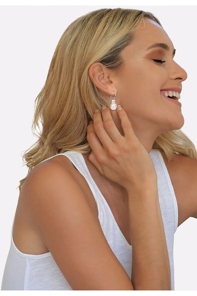 Nenalina Ohrringe Synthetische Perle Zirkonia 925er Silber