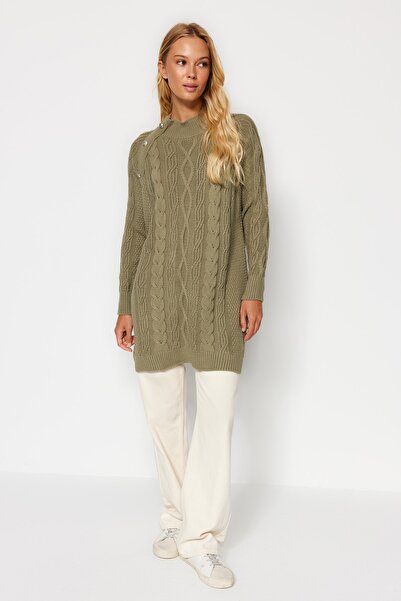 Trendyol Modest Accesorii kaki, tricotaje împletite cu păr, pulover TCTAW24AK00165