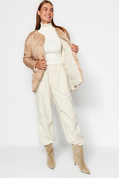 Trendyol Collection Двулицево двустранно водоотблъскващо ватирано палто Mink Premium Oversize TWOAW24MO00112