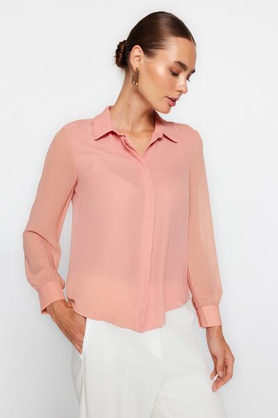 Trendyol Collection Transparent Pink Woven Shirt - Regular Fit TWOAW20GO0116