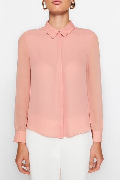 Trendyol Collection Transparent Pink Woven Shirt - Regular Fit TWOAW20GO0116