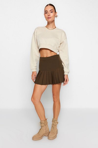 Trendyol Collection Khaki redős részletes mini méretű szőtt szoknya TWOAW23ET00059