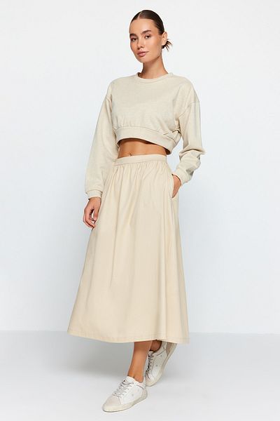 Trendyol Collection A-line Beige Cotton Midi Skirt - TWOAW24ET00227