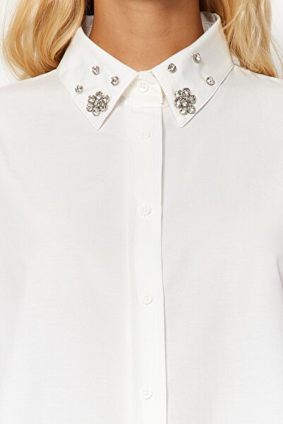 Trendyol Collection Ecru Oversize szőtt ing kő gallérral TWOAW24GO00168