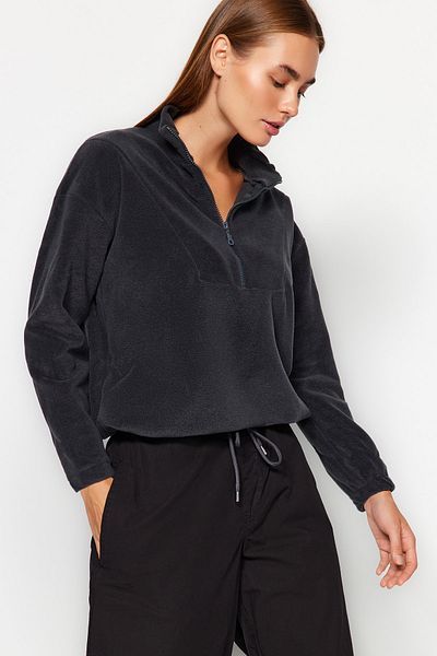 Trendyol Collection Anthracite Zipper Detailed Fleece Knitted Sweatshirt TWOAW21SW0758