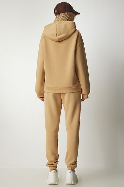 Happiness İstanbul Women's Camel Hooded Hooded Tracksuit Set DD00762