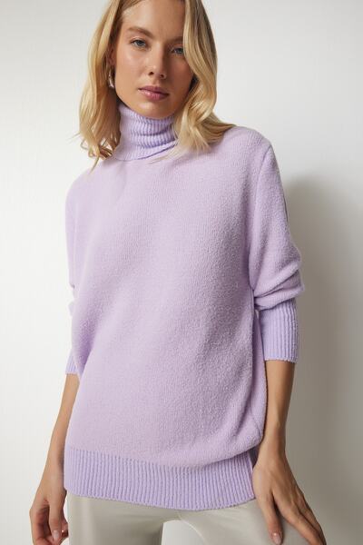 Happiness İstanbul Pulover de damă, liliac, tricotaj cu textura moale, mx00140