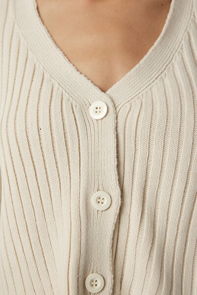 Happiness İstanbul Női krémszínű kötött kötött mellszobor kardigán szett YY00168