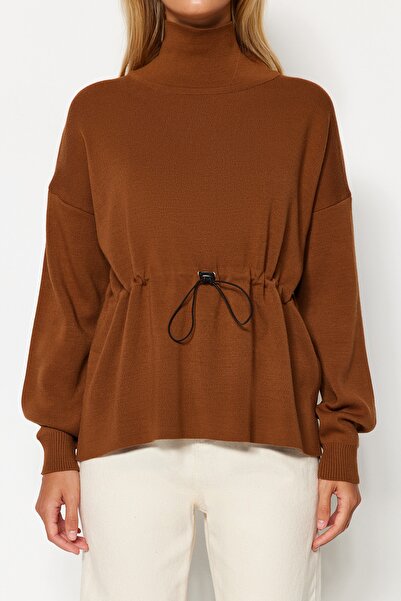 Trendyol Collection Brown Wide Fit Waist Detailed Knitwear Sweater TWOAW24KZ00982