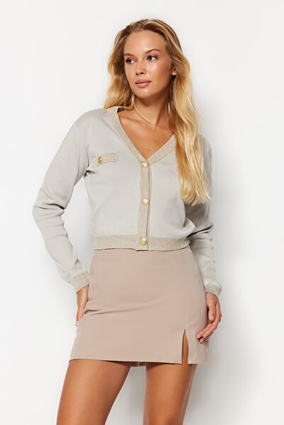 Trendyol Collection Stone Crop Padded Glitter Detailed Knitwear Cardigan TWOAW24HI00302