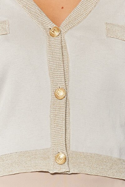 Trendyol Collection Stone Crop Padded Glitter Detailed Knitwear Cardigan TWOAW24HI00302