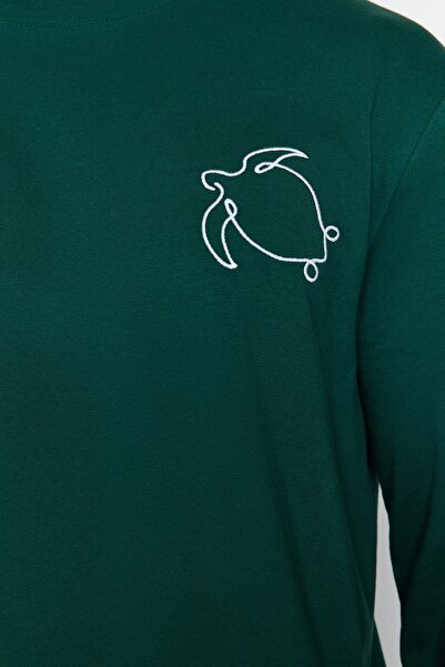 Trendyol Collection Πράσινο 100% βαμβακερό κέντημα με κανονική εφαρμογή Πλεκτό σετ πιτζάμες μεγάλου μεγέθους TMNAW24AI00004