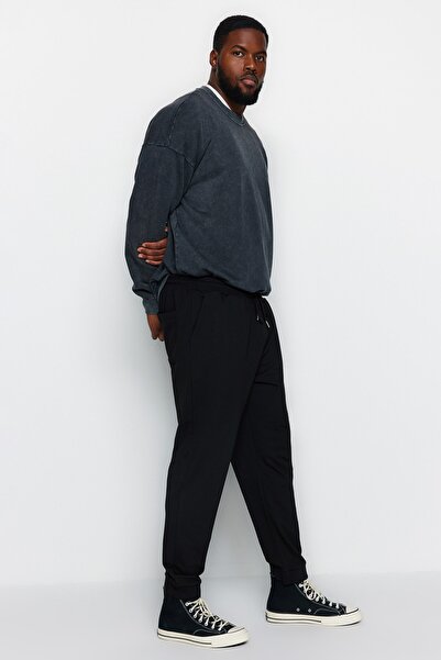Trendyol Collection Black Plus Size Regular/Normal Cut Jogger Basic Cotton Sweatpants Tmnaw24Aj00003
