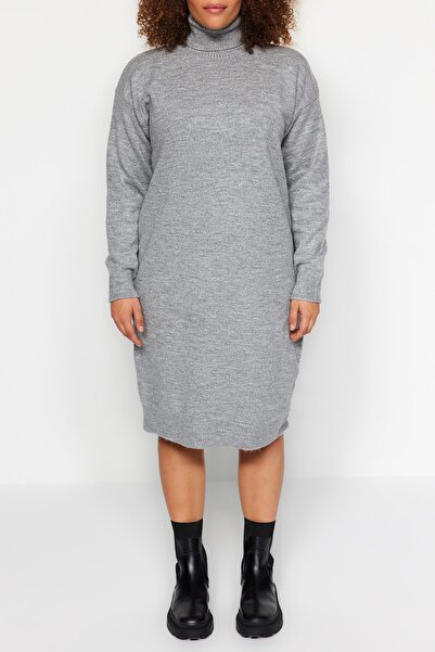 Trendyol Curve Rochie gri din tricotaj cu guler rotit TBBAW24AH00014