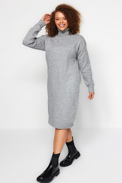 Trendyol Curve Сіра трикотажна сукня з водолазкою TBBAW24AH00014