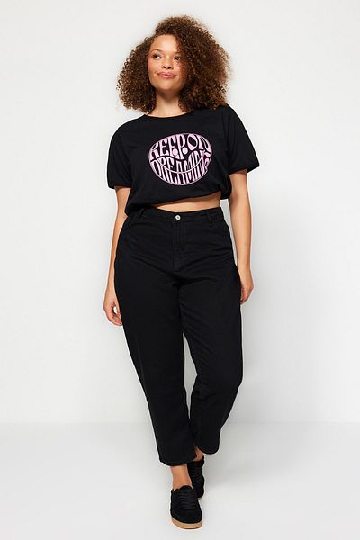 Trendyol Curve Black High Waist Mom Fit Jeans Tbbss23Cj00038