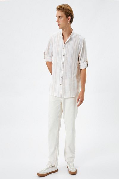Koton Beige gestreiftes Herrenhemd